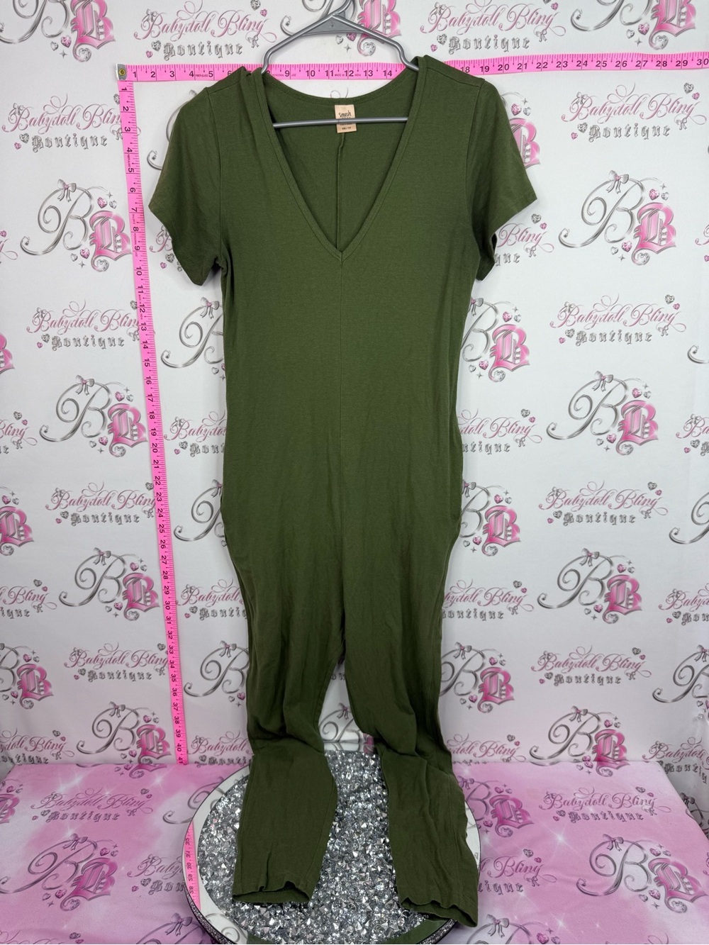 SMASH + TESS jumpsuit pants one piece Olive V-Neck Short Sleeve romper onsie